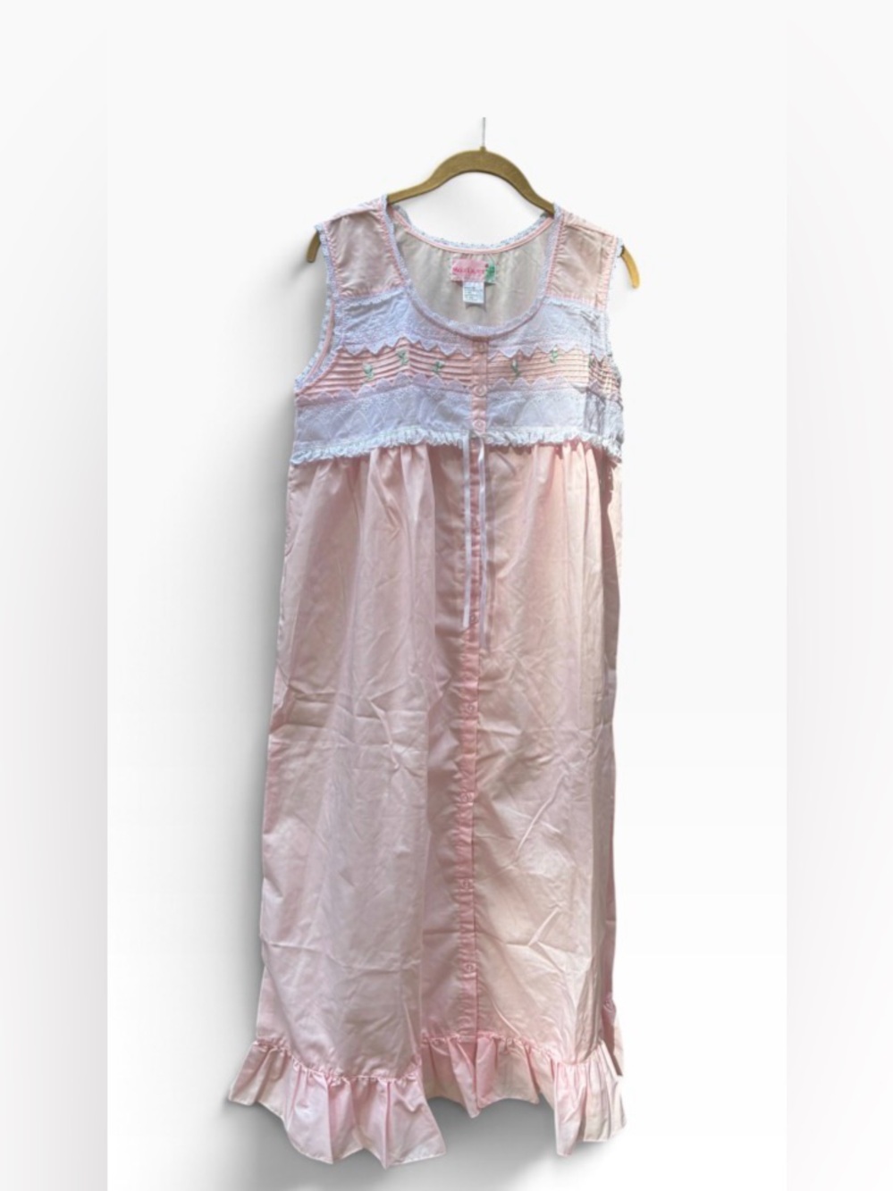 Vintage Moon Dance Pink CottageCore Nightgown Sleeveless Romantic Sz L